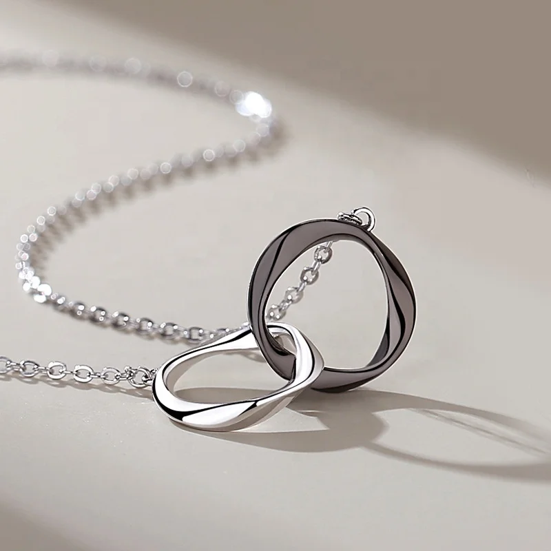 Mobius Ring Necklace - Unisex 925 Sterling Silver Couple Jewelry