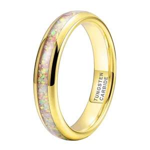 Coolstyle Jewelry Wholesale 4mm Gold Tungsten Ring for Men Women Genuine Opal Inlay Fashion Jewelry Engagement Wedding Band