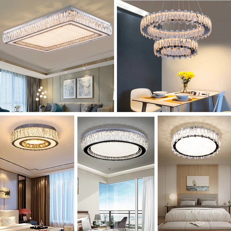Fashion Circle Iron Ceiling Lighting and Warmth Combination Circle Iron Crystal Ceiling Lamp