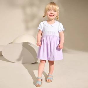 New Arrival Infant Baby Girls Handmade Smocked Halter Floral Cotton Satin Dresses A-Line Knee-Length Wholesale