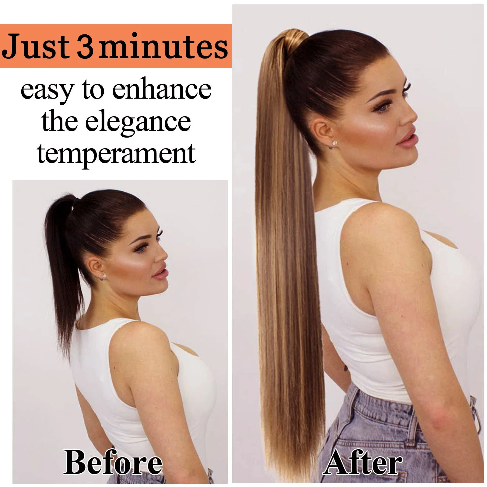 Straight Drawstring Ponytail Human Hair Ponytail Remy Extensions 16-26Inch For Women_voghion.com
