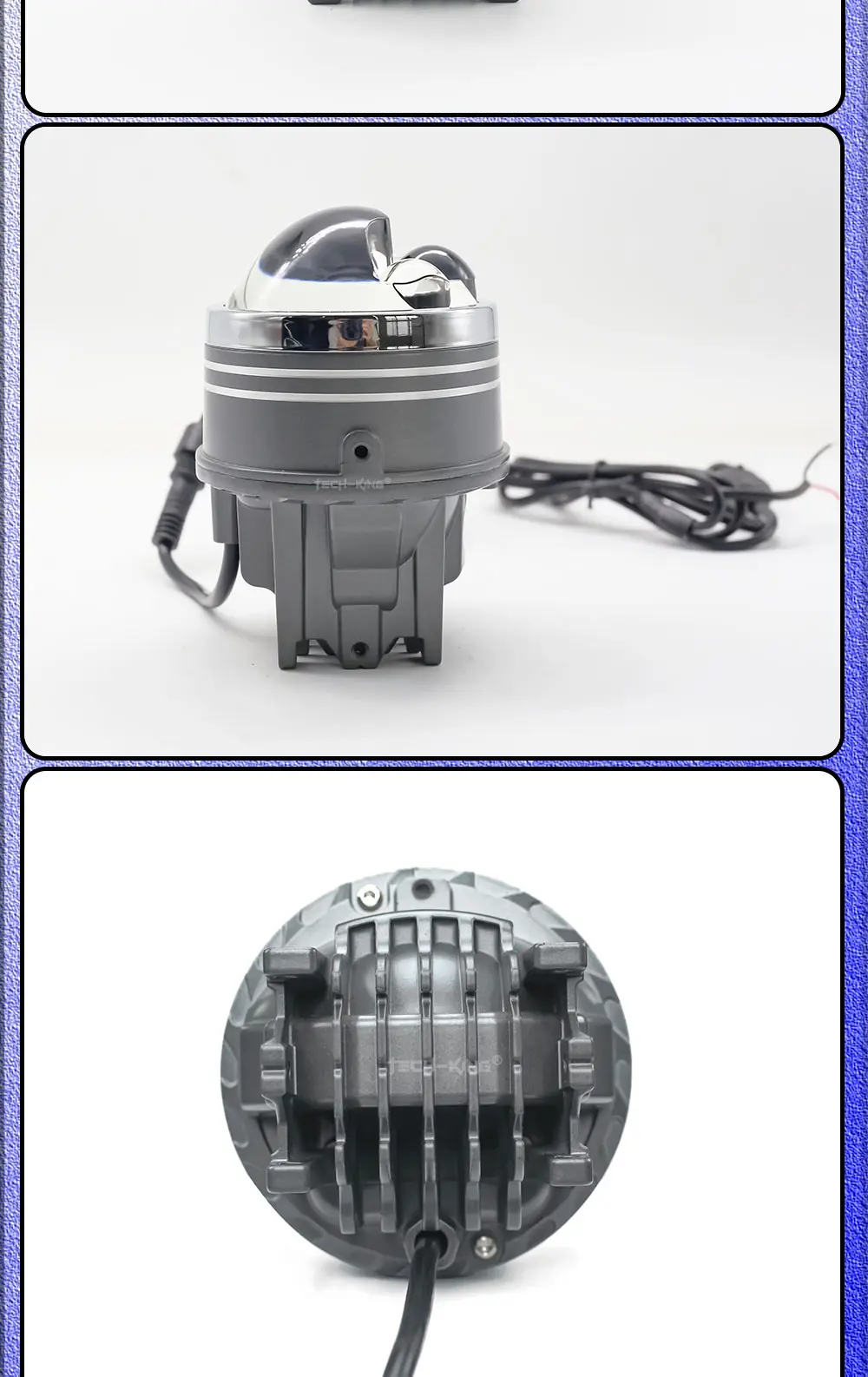 TECH-KING 75W Bi LED laser fog lights Tri-colors high power for car with 3 laser 3 inch Bi ed projector Lens Led Fog Bulbs