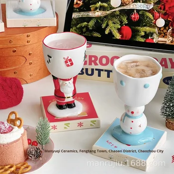 2025 Christmas Tall Goblets Cup Santa Claus Snowman Gift Cute Ceramic Cup American Style for Gifts Gifts Home Decoration