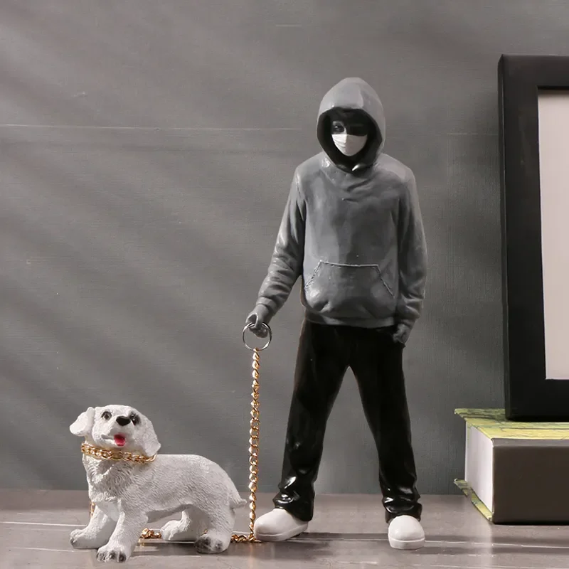 Banksy Dog バンクシー グレーフィギュア 高さ21.5cm 色 グレー Nordic Home Decor Banksy Dog Walker Sculptures Figurines