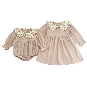 Spring Autumn New Girls' Floral Collar Dress Newborn Wrap Dress Children's Sister Dress