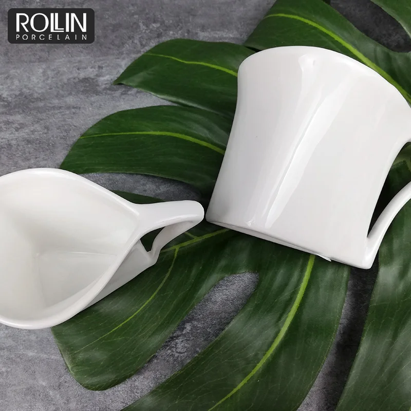 Ceramic Coffee Cups Unique Design Triangle Shape Porcelain Coffee Cups and Saucer Ceramic Espresso  Coffee Cup Set