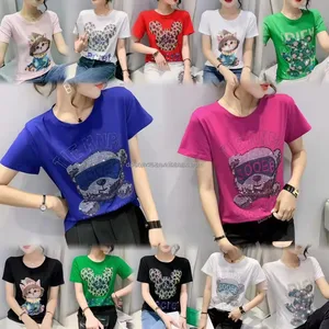 Modern Fashion Design High Quality Luxury Women's T-shirts Wholesale for Teenagers with Feathers Decoration