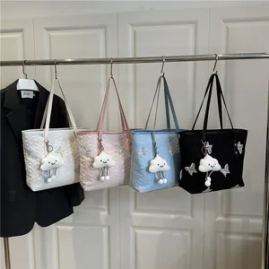 2026 Butterfly Print Tote Bag With Cloud Pendant Large Capacity Lady's Handbags Woman's Shoulder Bag for Shopping