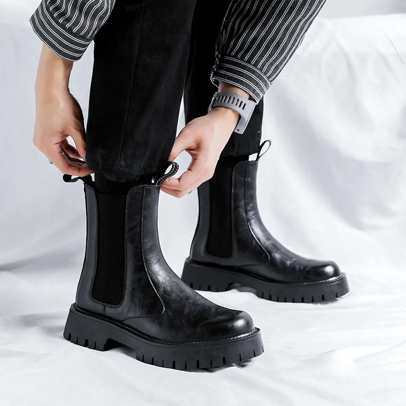 Chelsea bot kulit desain modis penjualan laris sepatu bot baju kerajinan  tangan klasik potongan tinggi untuk pria