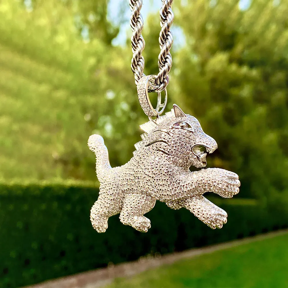Iced Out Cubic Zircon Bling Animal Mens Lion Pendant Necklace Women Hiphop Rock Jewelry Cz Necklaces