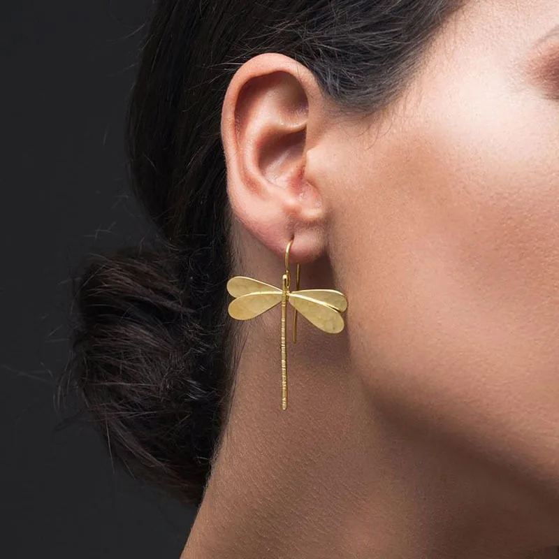 Minimalist 3D Dragonfly Drop Earrings Women Fashion Long Earrings Female Party Wedding Jewelry Exquisite Accessories