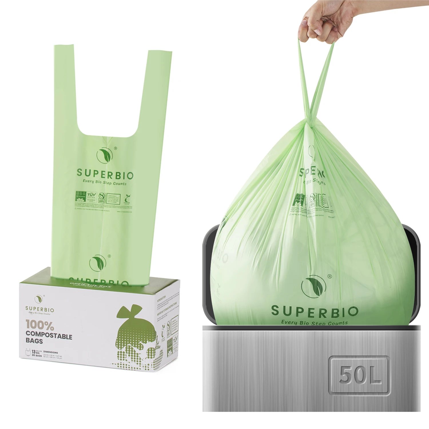 Source 13 Gallon Compostable Tall Kitchen Waste Garbage Bags