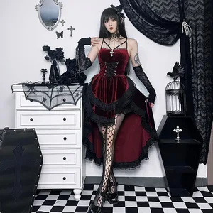 European and American Dark Gothic Sub - Culture Red and Black Checkered Punk - Style Half SKirt