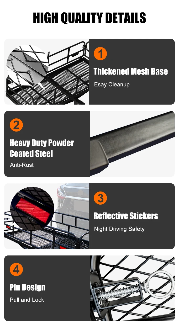 500lbs Heavy Duty Foldable Rear Luggage Basket For Car Suv Truck Hitch