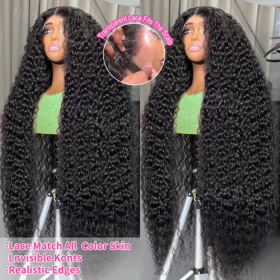 Parrucca frontale trasparente con onde profonde e sciolte da night club, HD Lace Water Curly Human Hair, chiusura in pizzo 5x5, per donne_voghion.com