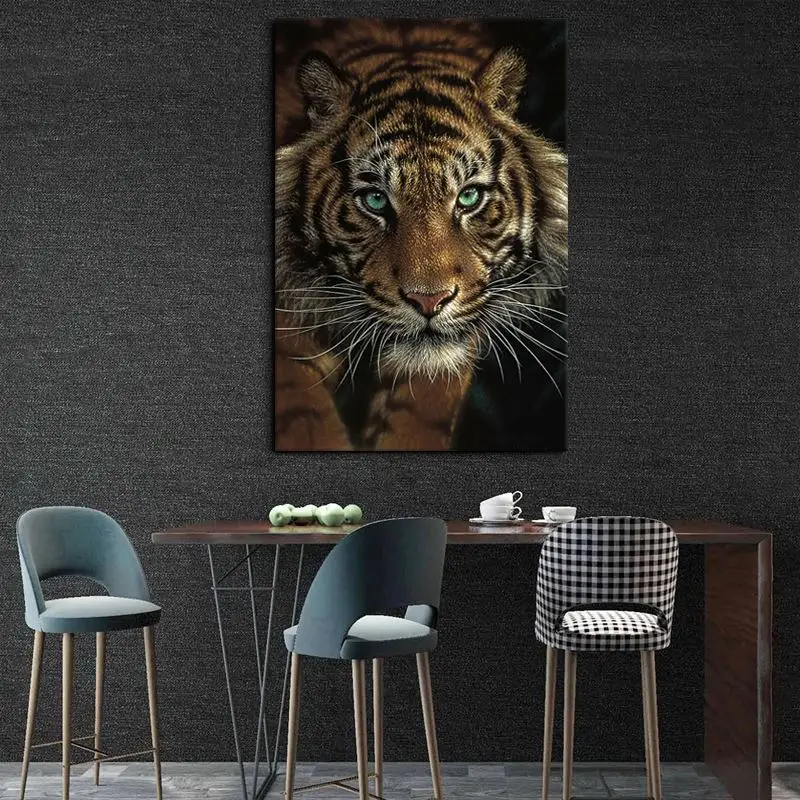 TiuAuiT Wild Animal Canvas Wall Art Tiger Picture Print on Dark Background  A Ferocity Royal Bengal Tiger Pictures Framed Contemporary Art for Living
