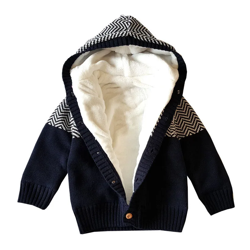 Boys and girls wear pure cotton thread plus velvet thickening children's knitted sweater cardigan jacket