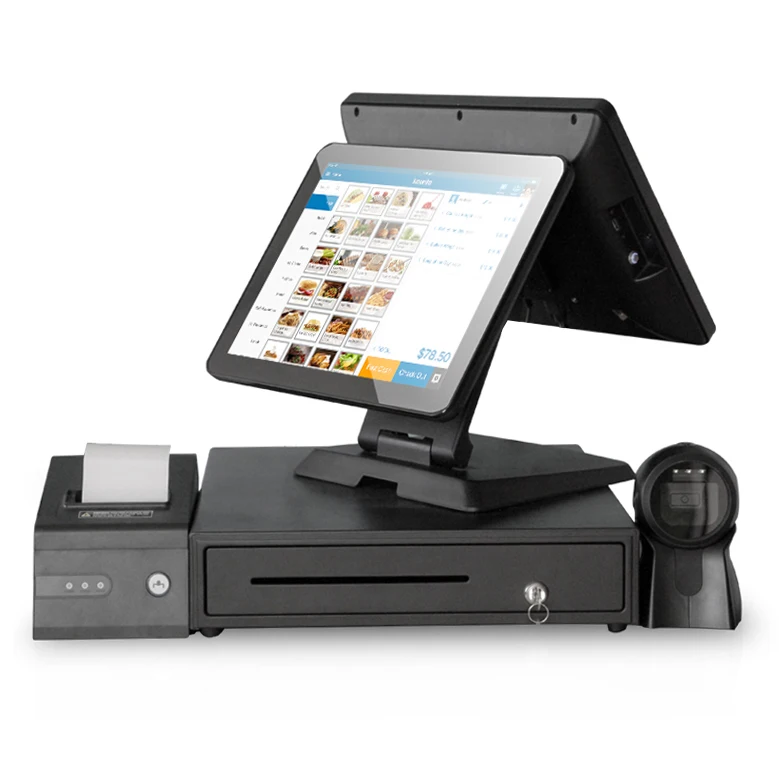 China Cheap  Touch Screen Pos System Dual Screen Cash Register Terminal Machine All In One