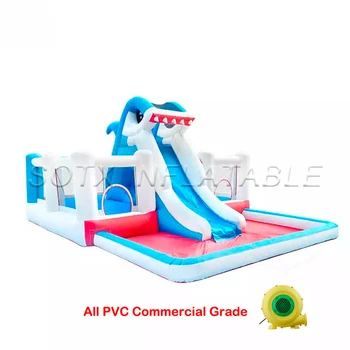 Backyard Shark Animal Commercial Inflatable Water Slide With Pool For Kids Big Bounce House Jumper Bouncy Jump Castle Bouncer