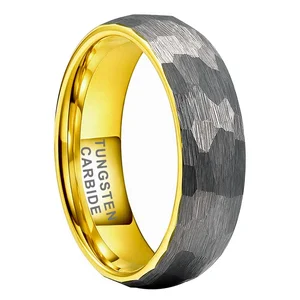 Coolstyle Jewelry 6mm Two Tone Gold Plated Hammered Tungsten Carbide Ring for Men Women Fashion Engagement Wedding Bands