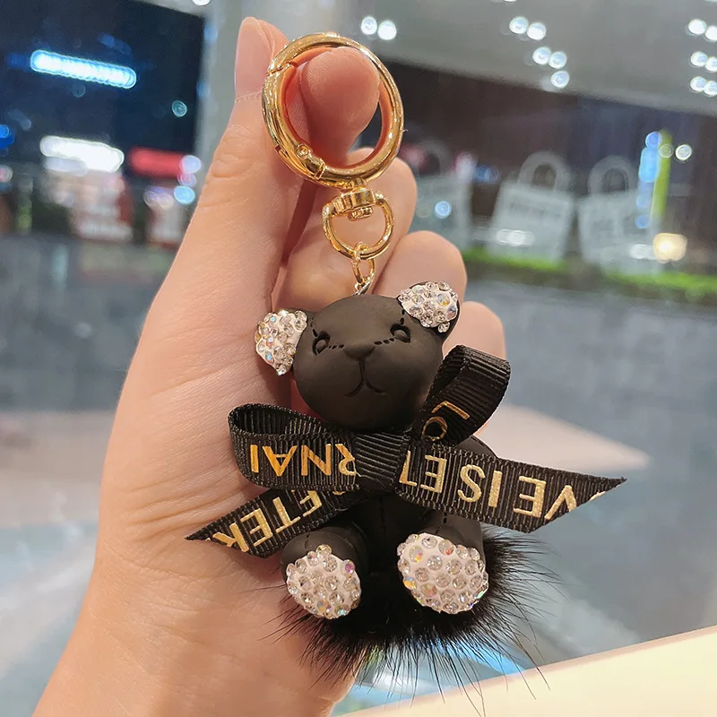 Cute Teddy Bear Keychain Bling Gift Kawaii Backpack Charms Couple ...