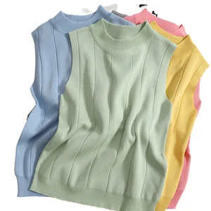 Women's Slim Sleeveless Knitted Sweaters Half-Height Neck Bottoming Top for Spring Factory Direct Sales Casual Short Solid