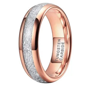 Coolstyle Jewelry 6mm Imitated Meteorite Inlay Fashion Engagement Wedding Band Rose Gold Tungsten Finger Ring for Men Women