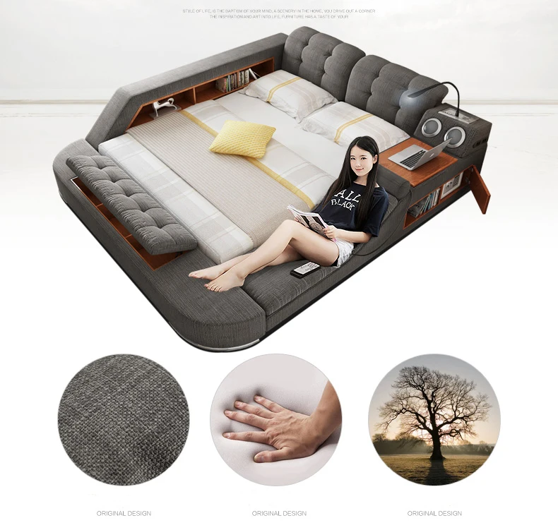 Modern Design Smart Sex Beds Bedroom Furniture Leather Fabric King Size Beds Wifi Speaker Usb 