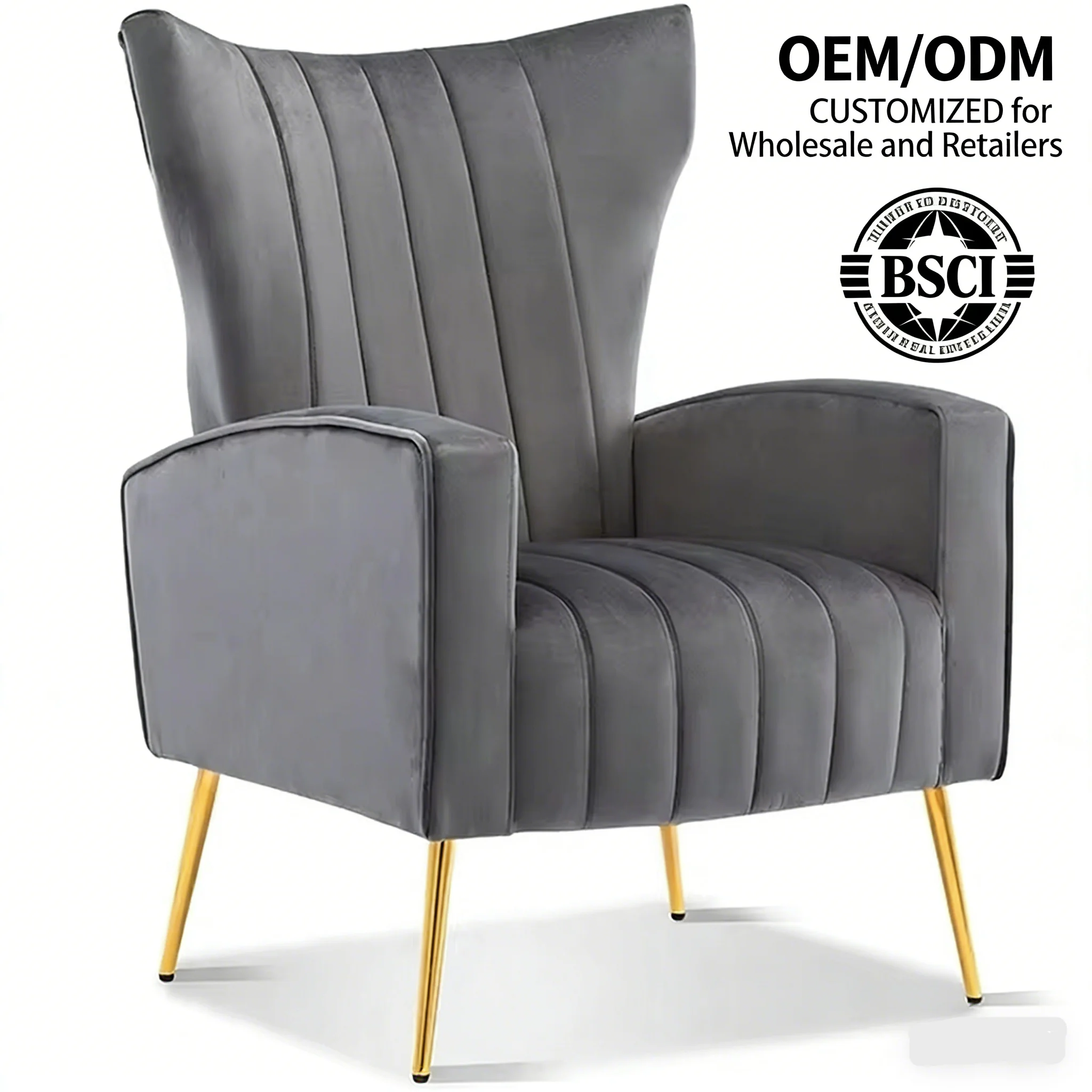 On Stock Classic Design Modern Fabric Pink Velvet Upholstery Leisure Single Sofa Wing Arm Lounge Chair for Living Room