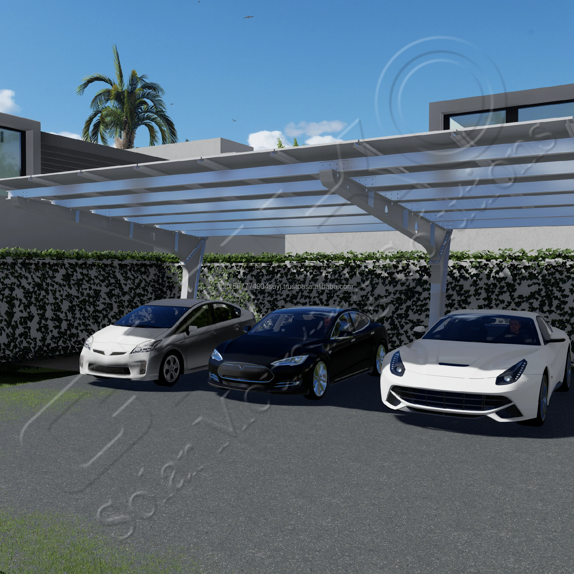 Durabiity Solar Module Railing for Commercial Carport With L Design for 1 Side Made of Steel and Wood Material