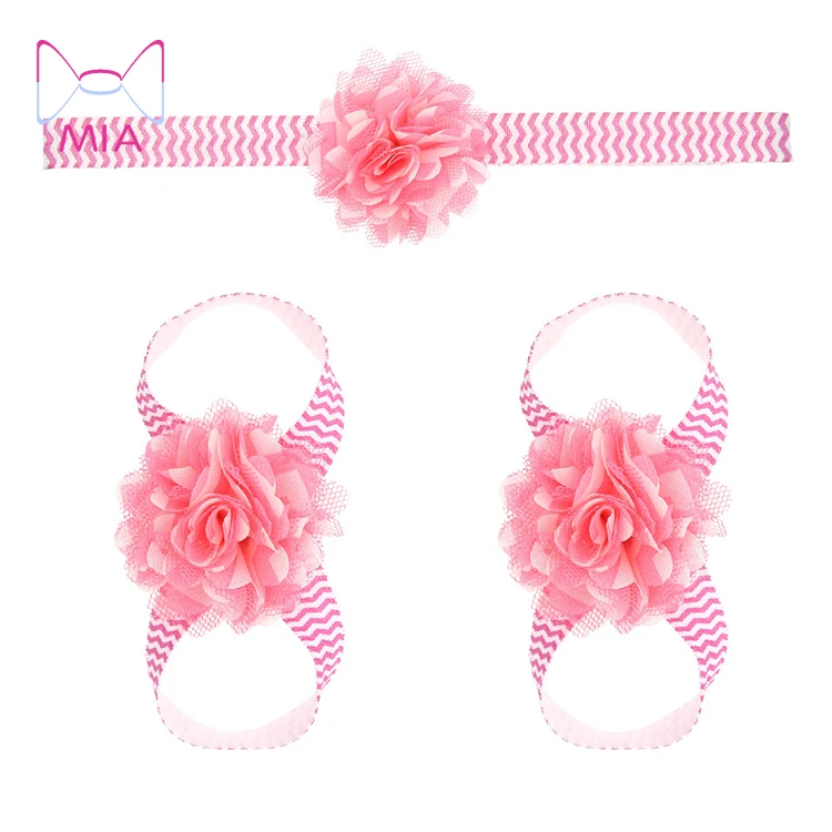 Mia De Bebe De Moda Ondulado De Banda De Pelo De Pie Flor Traje De Bebe Nino Sandalias Pies Descalzos Del Bebe Sandalias Descalzas Accesorios Para El Pelo Al Por Mayor Buy Flor