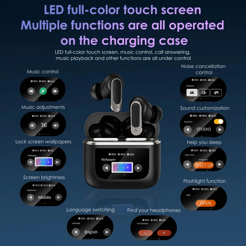 ANC auricular V8 LCD pantalla táctil completa auriculares - Main Image