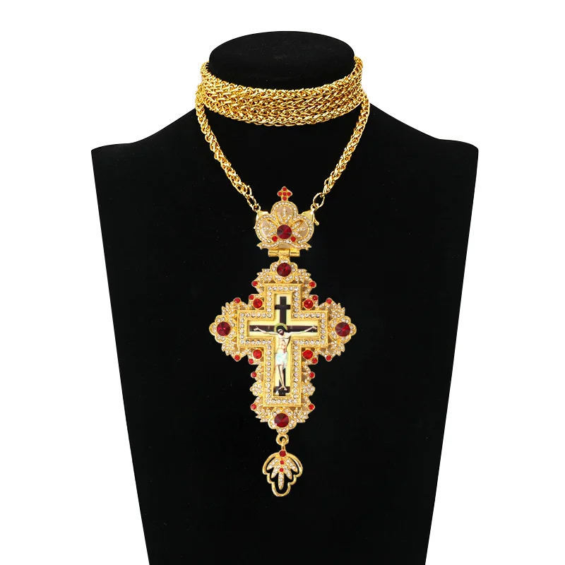Gold Russian Greek Orthodox Bishop Pectoral Cross Pendant