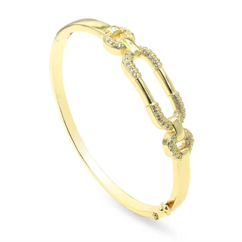 Dubai Style 18K Gold Plated Geometric Design Brass Fashion Bangle Wedding Gift for Women's Parties