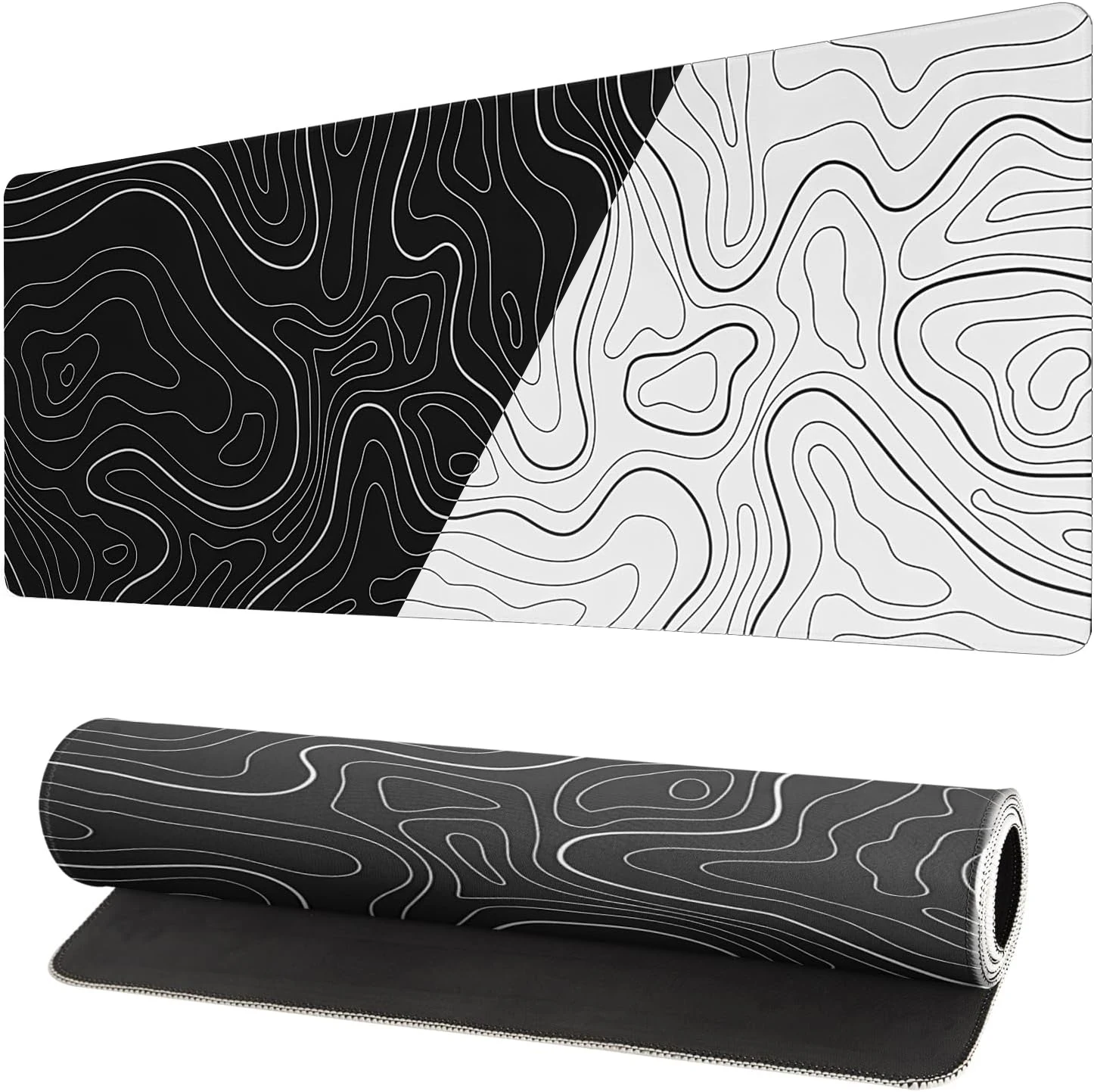 800 300mm Large Gaming Mouse Pad with Anti-Slip Rubber Base Black & White Topographic Li aperçu 8
