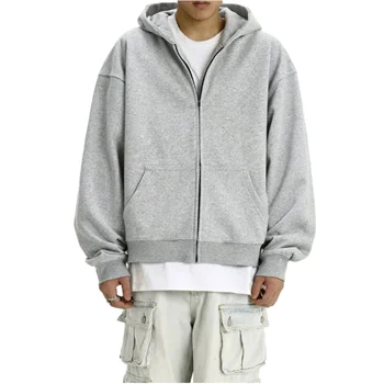 Custom Plain Hoodies No String 100% Organic Cotton Lightweight Zip Up Blank Cropped Hoodie For Men