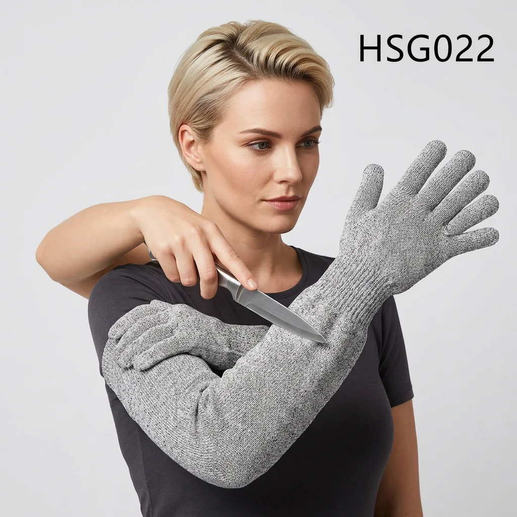 LXG,Mirror Processing Knife Resistant 40 cm Elastic Cuff HPPE Safety Sleeve Knitted Fabric Kitchen Sleeve for Work HSG022