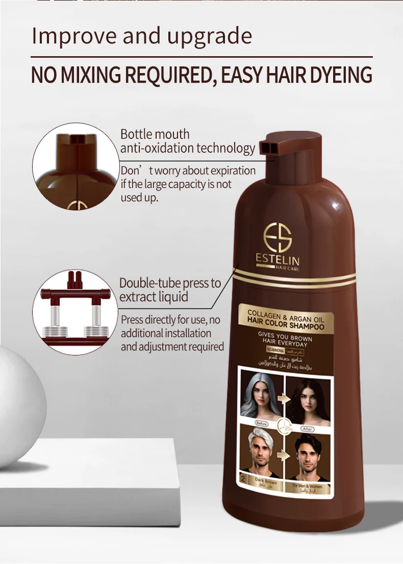 ESTELIN Quick Effective Collagen Argan Oil Hair Color Shampoo Dark Brown 400ml