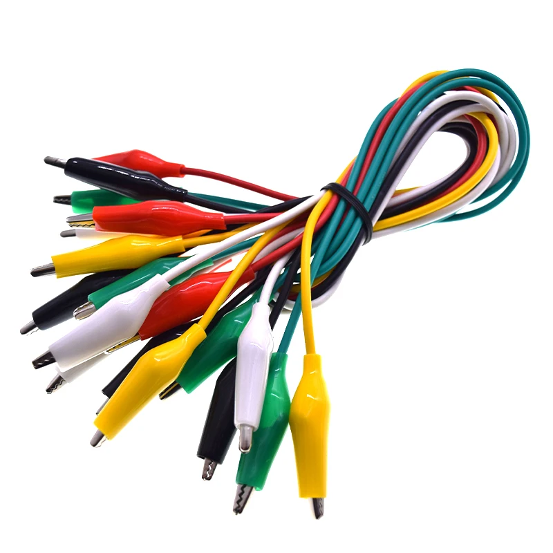 50cm Coloured Test Leads With 25mm Crocodile Alligator Clips 10 leads 5 colours 