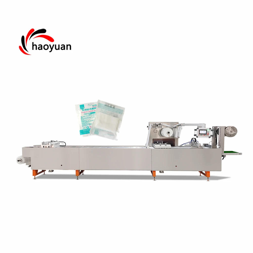 HY420 Haoyuan Automatische Thermoforming-Verpackungsmaschine für medizinische Watte-Tupfer in Kunststoffverpackungen mit Vier-Seiten-Verschluss 30-400 Beutel/min