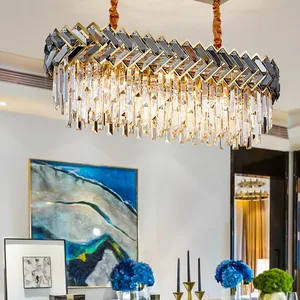 Modern Hotel clear Chandelier Lamp Living Room Kitchen Hanging Gray Crystal Pendant Lighting