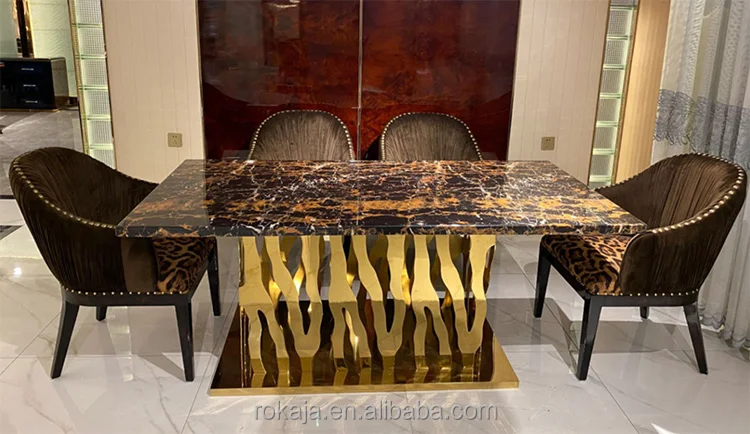Italian New Style Dining Room Furniture High End Stainless Steel Rectangular Dining Tables Luxury Classic Dinner Table Set