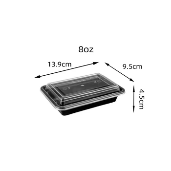 Fast Food Plastic Packaging Box Restaurant New Series 8OZ Plastic Food Prep Lunch Box Take Away Disposable Tableware Black