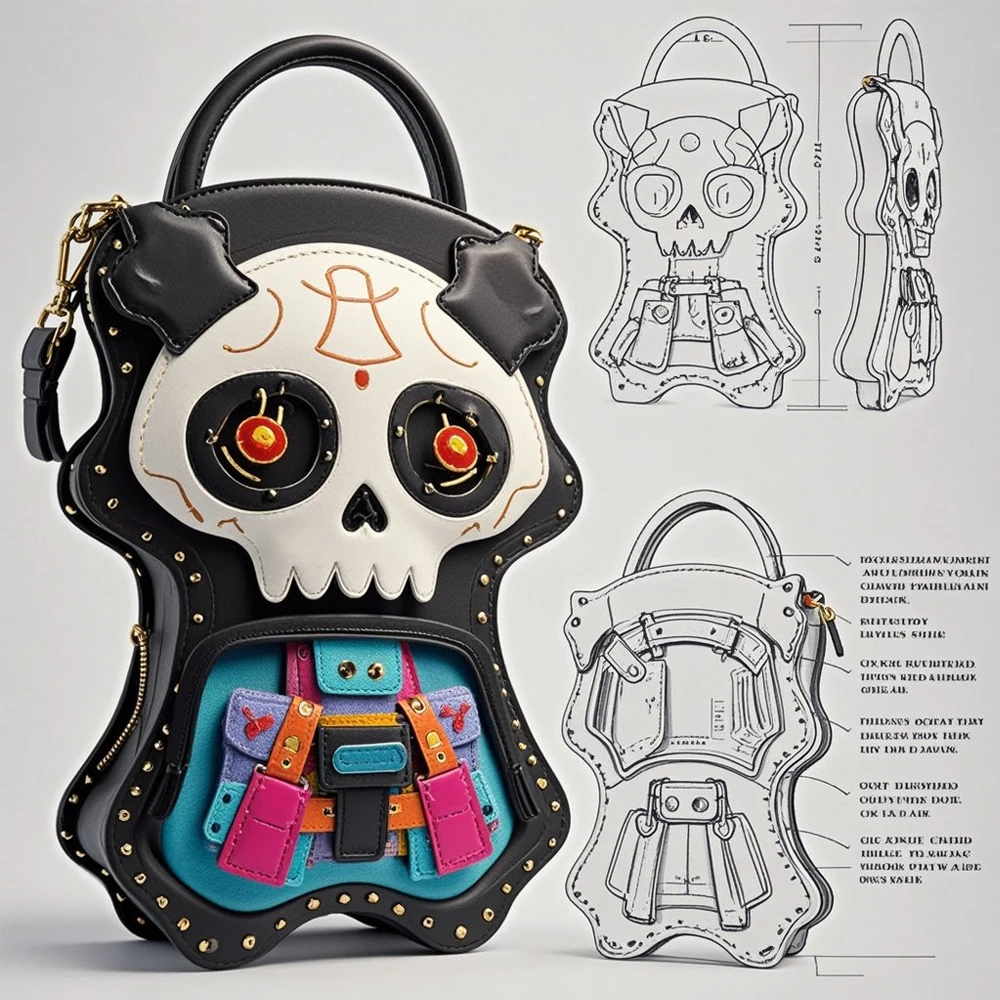 Custom Skeleton Goth Ita Bag Backpack - Spooky & Stylish display picture 2