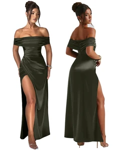 Hot Sales Women's Off Shoulder High Split Long Formal Party Dress