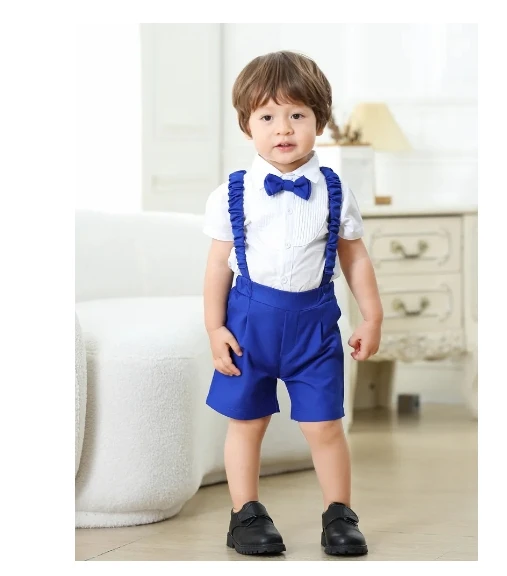 Baby Boy Ring Bearer Clothes Suit Suspenders Baptism Outfit