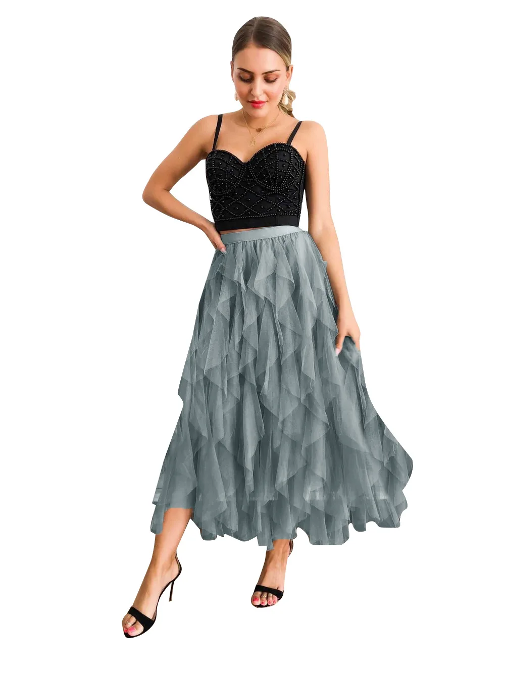 Women Clothing Cupcake Pleated Magic Wrap Long Tutu Skirt New Women Irregular Layering High Waist Ball Gown Skirt