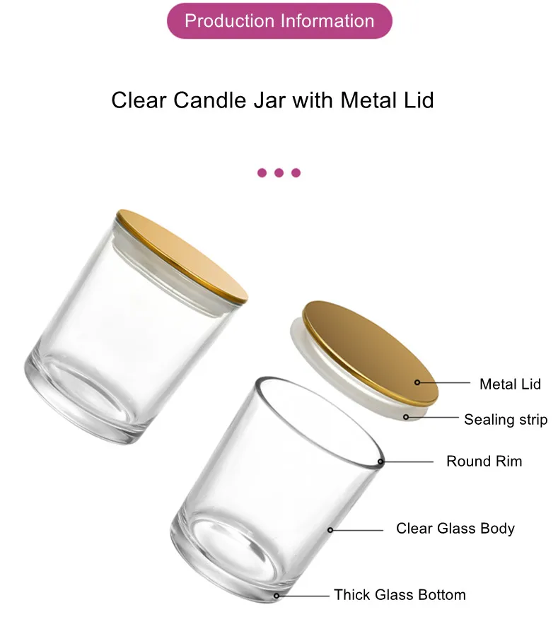 10 Oz Luxury Black Clear Glass Candle Vessels Empty Jars With Lid For ...