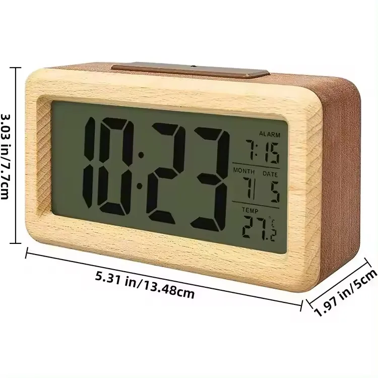 Eco-friendly Bamboo Material Made Specifition Having Sense of Technology Small Digital Backlight Alarm Table Wooden Clock