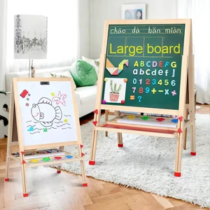 Wooden Double-Sided Drawing Board Learning Toys Household Small Blackboard Bracket Erasable Teaching Tool for Kids Boys Girls